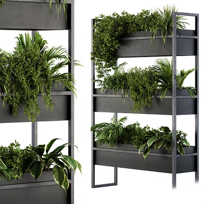 Decorative Multi layered Garden Planter With Lush Green Plants And Hanging Foliage 3d model
