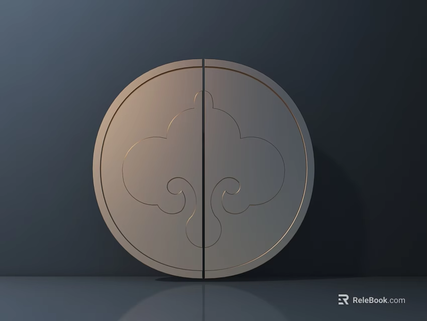 Modern Round Metal Door Handle with Symmetric Cloud Pattern Design in Glossy Finish 3d model 