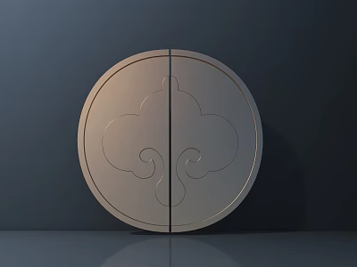 Modern Round Metal Door Handle with Symmetric Cloud Pattern Design in Glossy Finish 3d model