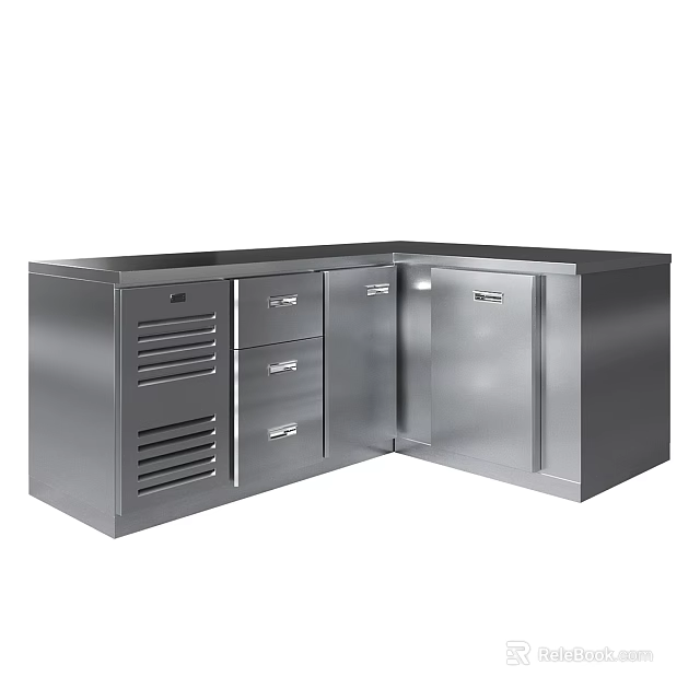 Stainless Steel Corner Built in Refrigerator Freezer for Commercial Kitchen Storage 3d model 