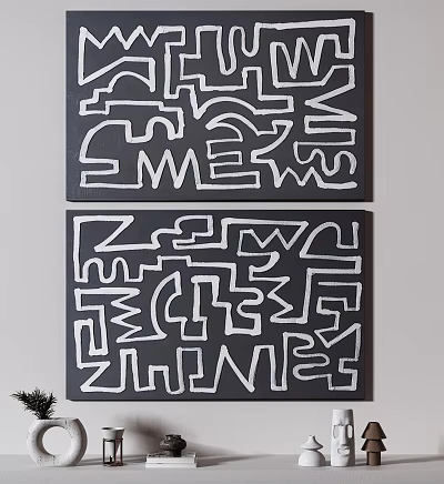 Abstract Geometric Wall Art With Black Background White Line Patterns For Home Decor 3d model