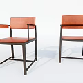 Modern Dining Chairs With Orange Leather Seats Backs And Black Metal Frames 3d model