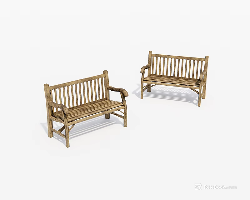 Two Wooden Leisure Chairs With Backrest And Armrests For Outdoor Garden Use 3d model 