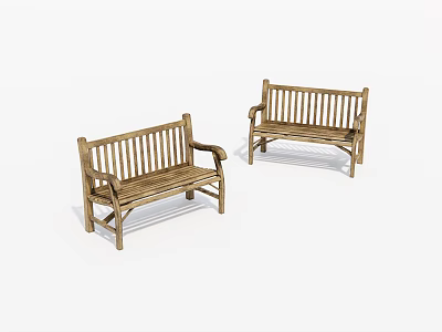 Two Wooden Leisure Chairs With Backrest And Armrests For Outdoor Garden Use 3d model