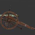Antique Weapon Cannon With Large Wooden Wheels And Brass Barrel Historical Design