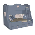 Gray Children's Bunk Bed with Heart Decorations and Soft Pillows Wooden Ladder and Storage Drawers