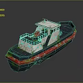 Colorful Small Water Boat With White Cabin Deck Railing And Red Green Blue Hull