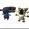 3D Purple And Yellow White Cartoon Characters With Horns And Striped Design