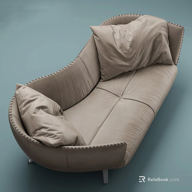 Modern Light Brown Leather Irregular Sofa with Cushions and Rivet Details 3d model 