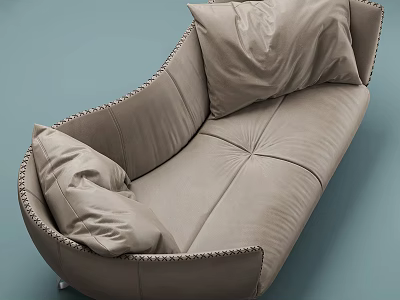 Modern Light Brown Leather Irregular Sofa with Cushions and Rivet Details 3d model