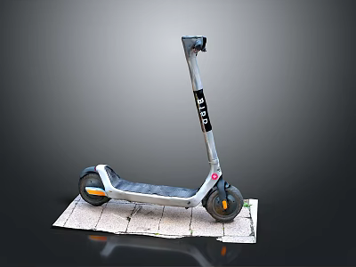 Silver Electric Scooter With Black Handlebar HEX Logo And Wheels On Stone Slab Surface 3d model