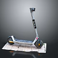 Silver Electric Scooter With Black Handlebar HEX Logo And Wheels On Stone Slab Surface