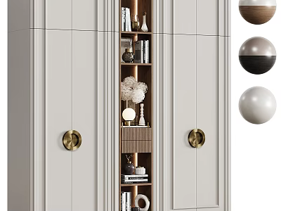 Modern White Bookcase With Brass Handles And Shelves Holding Books Decorative Objects 3d model
