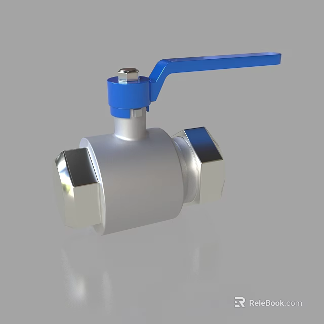 Pipe Ball Valve Fitting with Silver Metal Body and Blue Handle Design 3d model 