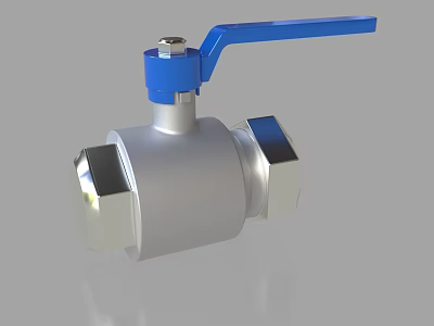 Pipe Ball Valve Fitting with Silver Metal Body and Blue Handle Design 3d model