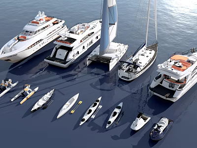 Luxury Yachts And Boats On Blue Water 3d model