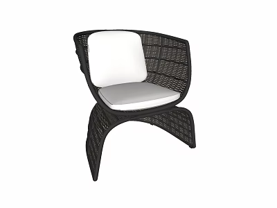 Stylish Outdoor Chair With Black Woven Rattan Frame And White Cushion 3d model