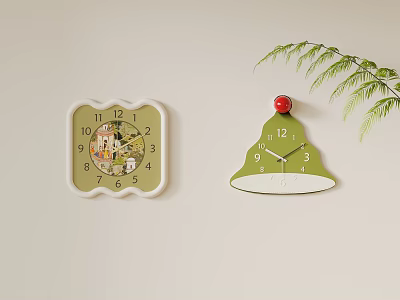 Decorative Wall Clocks Square And Tree Shaped Green Dial White Frame With Leafy Branch Accent 3d model