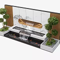 Decorative Water Fountain with Koi Fish and Green Trees in Modern Landscape Design