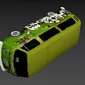 Vibrant Green Bus 3D Model Featuring Graffiti Art And Exterior Details