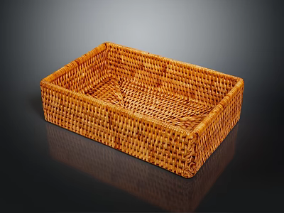 Brown Woven Rectangular Storage Basket for Daily Household Use with Practical Design and Intricate Texture 3d model