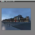 Vibrant Commercial Street With Red Violin Sculpture Lively Shops And Pedestrians At Dusk