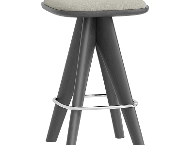 Modern Bar Stool With Light Gray Cushion And Wooden Tripod Legs 3d model