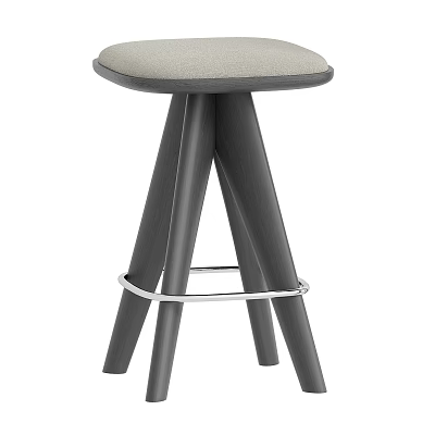 Modern Bar Stool With Light Gray Cushion And Wooden Tripod Legs 3d model