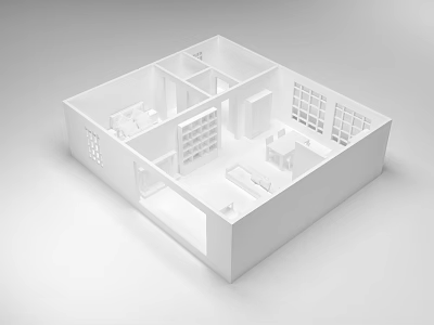 Birds Eye View of White House Model with Multiple Rooms Shelves and Furniture Layout 3d model