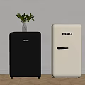 MINIJ Black And White Compact Refrigerators With Green Plant In Modern Interior