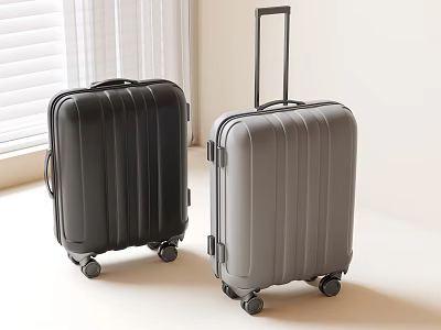Modern Black and Gray Suitcases with Hard Shell Design Telescopic Handle and Rolling Wheels 3d model
