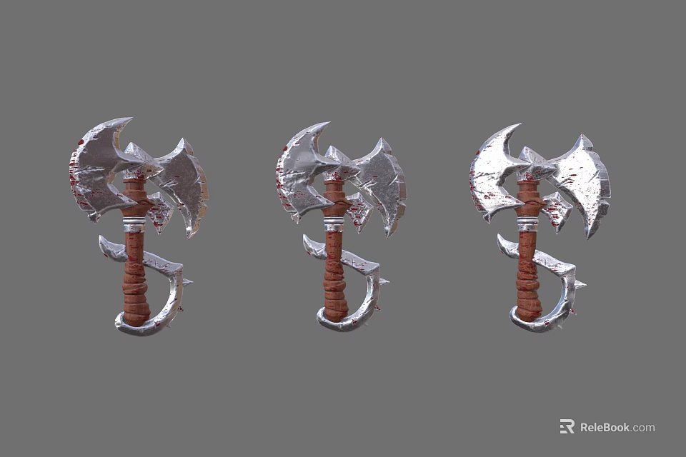 Three Medieval Battle Axes With Metal Blades And Wooden Handles As Weapons 3d model 