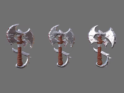 Three Medieval Battle Axes With Metal Blades And Wooden Handles As Weapons 3d model