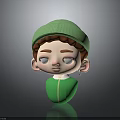 Cute 3D Cartoon Child Character With Green Knit Hat Brown Hair And Green Outfit