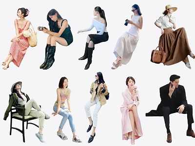 People Posing in Full Body Fashion Shots with Various Outfits and Styles 3d model