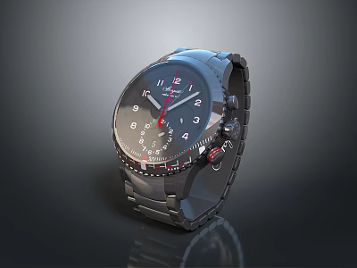 Fashionable Men's Watch With Black Dial Stainless Steel Strap Red Hands Modern Design 3d model