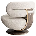 Beige Plush Fabric Leisure Chair With Curved Arms Accent Pillow And Swivel Base