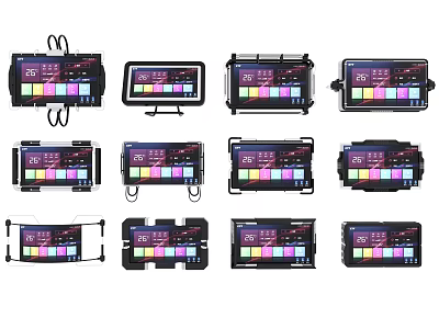 Car Computer Display Screens Various Models With Colorful Interfaces And Control Buttons 3d model