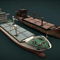 Two Cargo Ships With Different Deck Structures And Maritime Design Features