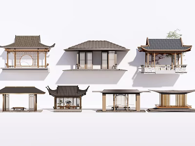 Traditional Chinese Architectural Structures With Various Roof Styles And Wooden Frames 3d model