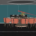 Elegant Private Dining Room Interior With Round Table Orange Chairs And Blue Wall 3d model
