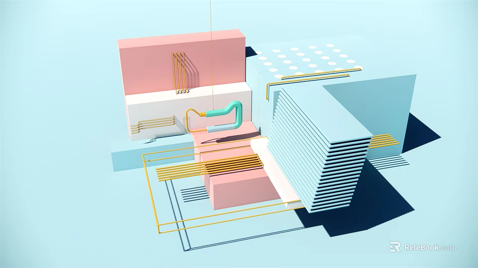 Modern Abstract 3D Geometric Home Decor With Colorful Lines And Blocks 3d model 