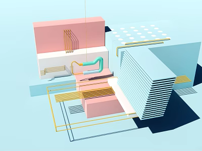 Modern Abstract 3D Geometric Home Decor With Colorful Lines And Blocks 3d model