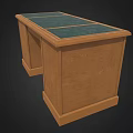 Classic Wooden Office Desk With Green Leather Top And Metal Handle Drawers