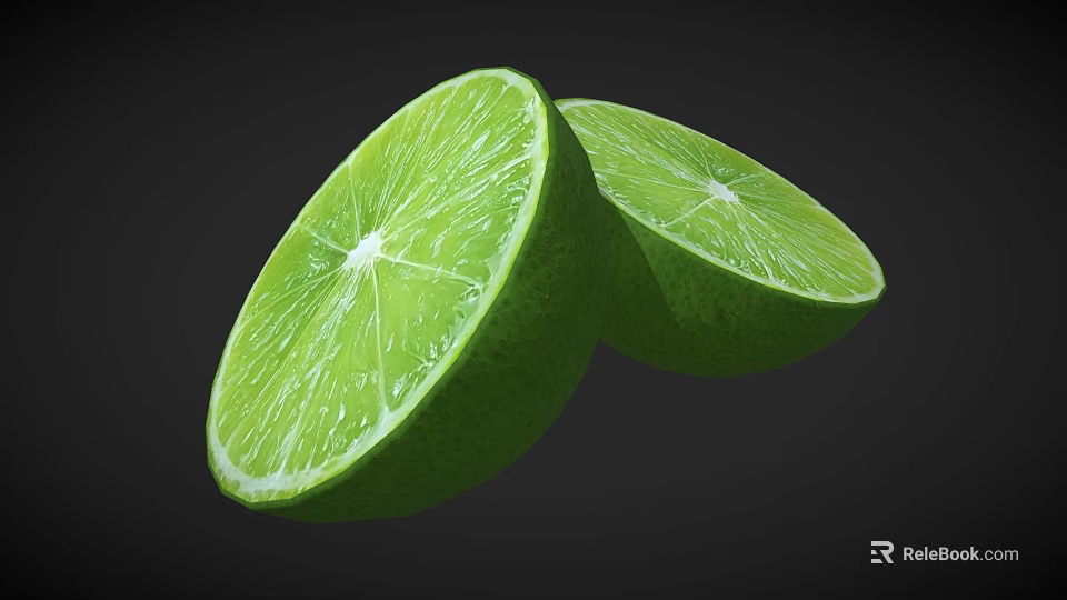 Fresh Green Lime Sliced Into Two Halves Showing Juicy Inner Texture 3d model 