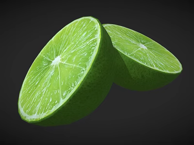 Fresh Green Lime Sliced Into Two Halves Showing Juicy Inner Texture 3d model