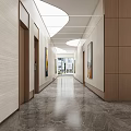 Modern Front Desk Reception Area With Marble Surface Wooden Panels And Logo