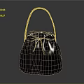 Black Furry Handbag With Gold Braided Handle And Decorative Black Bow