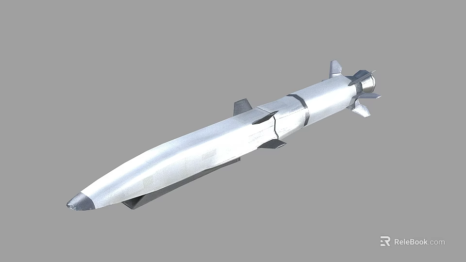 High Performance Military Missile With Silver Streamlined Design Tail Fins And Propulsion System 3d model 