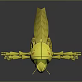 Yellow Insect Cartoon 3D Model Character With Multiple Arms Legs And Frowning Expression